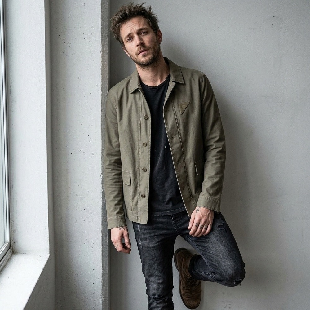 AllSaints Manse Mens Jacket Small Olive Green Cotton Winter Fall Utility Chore